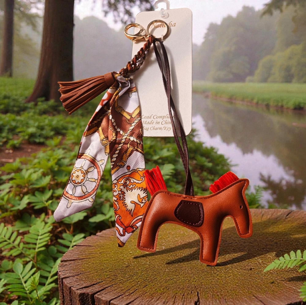 NEW Natasha Horse Faux Leather and Bandana Bag Charm Key Chain 12 Inches NWT - Picture 4 of 4